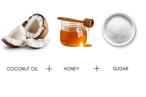 Coconut oil, honey and sugar for lip scrub
