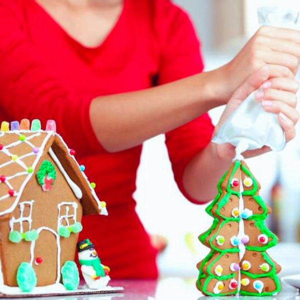 Ginger bread house building competition as a holiday party game