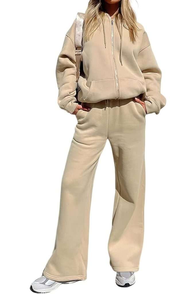 Viatabuna Women's 2 Piece Fleece Sweatsuit Outfit Long Sleeve Crewneck Pullover Sweatshirt Drawstring Jogger Pants Lounge Set
