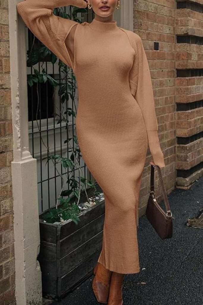 PRETTYGARDEN Womens Fall 2 Piece Outfits Bodycon Maxi Tank Pullover Sweater Dress And Long Sleeve Cropped Cardigan Knit Sets
