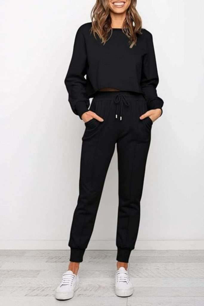 ZESICA Women's Long Sleeve Crop Top and Pants Pajama Sets 2 Piece Jogger Long Sleepwear Loungewear Pjs Sets
