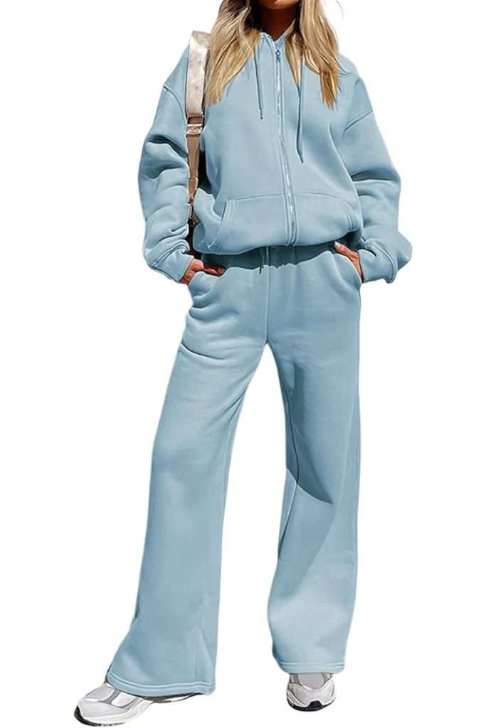 Viatabuna Women's 2 Piece Fleece Sweatsuit Outfit Long Sleeve Crewneck Pullover Sweatshirt Drawstring Jogger Pants Lounge Set
