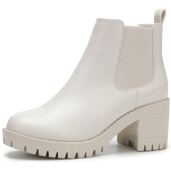 EETTARO Women's Chunky Heel Ankle Boots Lug Sole Platform Elastic Chelsea Boot Fashion Almond Toe Stretch Slip-On Booties