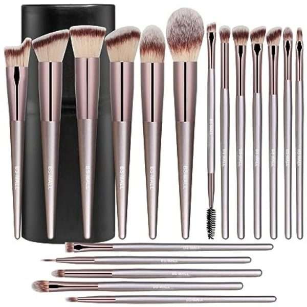BS-MALL Makeup Brush Set 18 Pcs Premium Synthetic Foundation Powder Concealers Eye shadows Blush Makeup Brushes with black case (A-Champagne)
