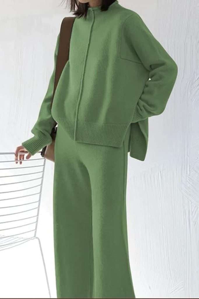 AOHITE Womens 2 Piece Outfit Set Long Sleeve Knit Pullover Sweater Top and Wide Leg Pants Sweatsuit
