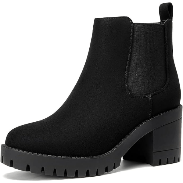 EETTARO Women's Fashion Chunky Heel Ankle Boots Lug Sole Elastic Chelsea Boot Ladies Round Toe Slip-on Shoes

