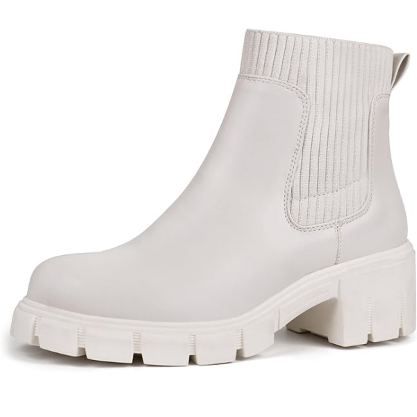 EETTARO Women's Chunky Heel Ankle Boots Lug Sole Platform Elastic Chelsea Boot Fashion Almond Toe Stretch Slip-On Booties