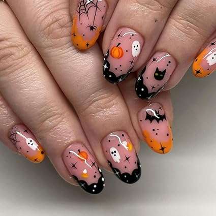 Short Almond Pumpkin Nails