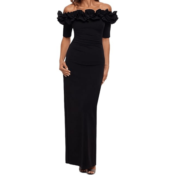 Elevate your style at winter weddings with the Xscape Women's Long Off The Shoulder Scuba Crepe Dress, available in regular and petite sizes. This alluring and elegant choice is perfect for embracing the magic of winter wedding season, making a statement with its off-the-shoulder design and figure-flattering silhouette.




