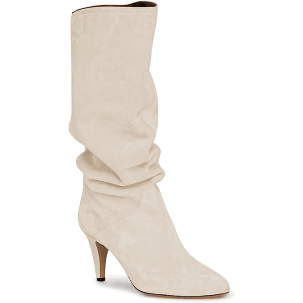 Coutgo Womens Slouchy Knee High Boots Wide Calf Kitten Heel Pointed Toe Pull On Long Boots Winter Shoes
