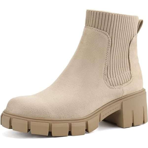 JABASIC Womens Chunky Ankle Boots Slip-on Chelsea Boots Elastic Booties