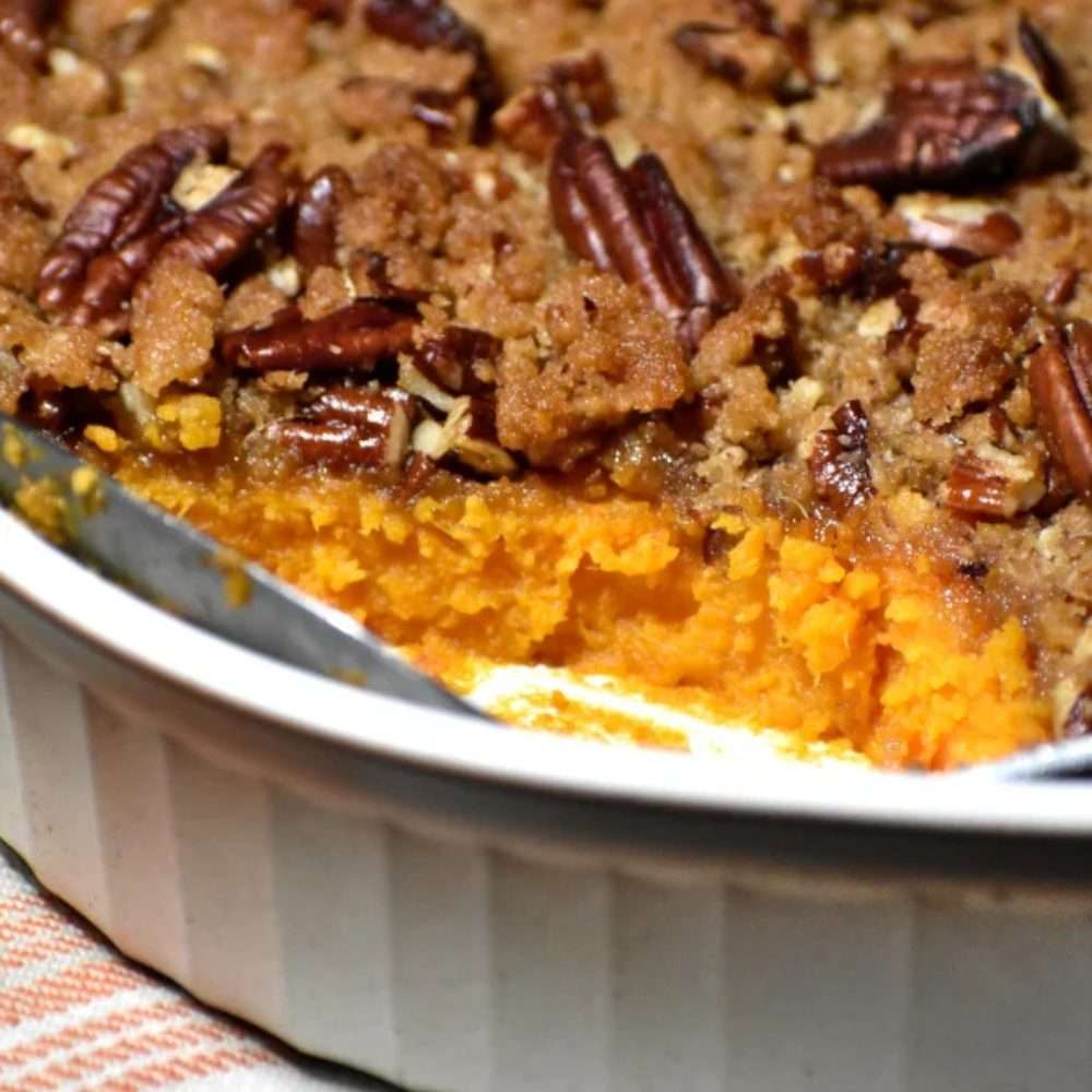 Sweet Potato Casserole with Pecan Streusel
