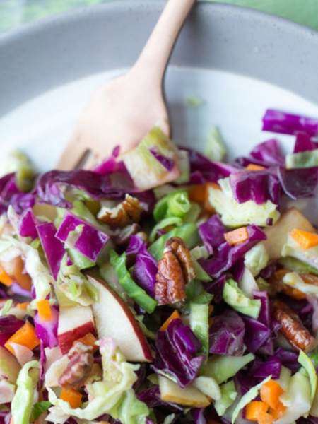 Shredded Brussel Sprouts Slaw with Maple Mustard Vinaigrette
