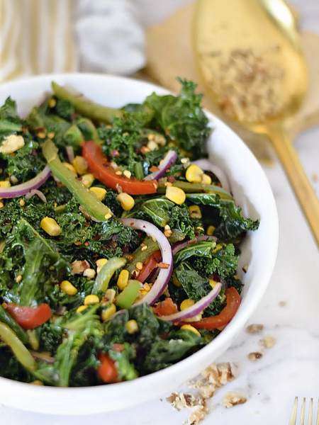 Warm Kale Vegetable Salad With Walnuts
