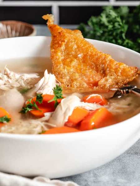 KETO INSTANT POT CHICKEN SOUP WITH CRISPY CHICKEN SKIN
