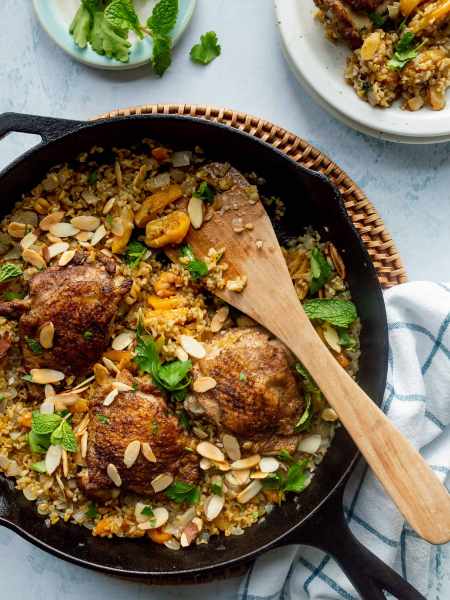 One-Pan Lebanese Freekeh with Chicken and Apricots
