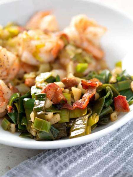 Leeks Greens with Apples and Bacon
