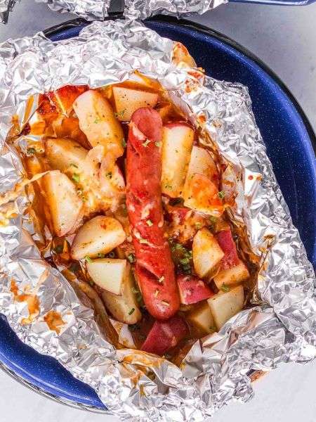 Hot Dog and Potato Foil Packs
