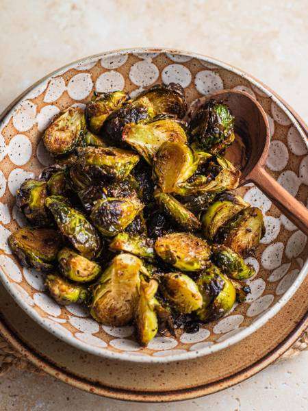 Tangy Maple Balsamic Roasted Brussel Sprouts
