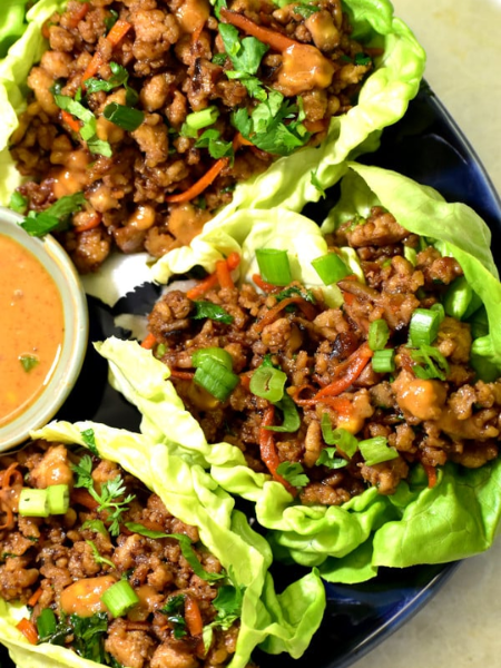 Chicken Lettuce Wraps with Peanut Sauce
