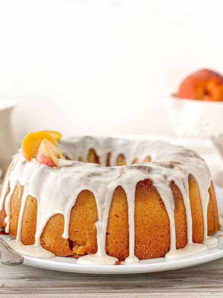 PEACH COBBLER POUND CAKE WITH BOURBON GLAZE
