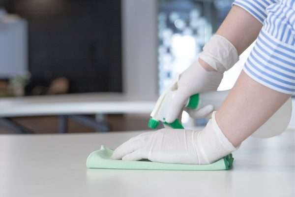 wiping down counters