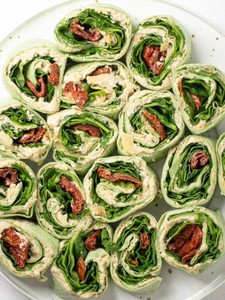 SPINACH ARTICHOKE VEGAN PINWHEELS

