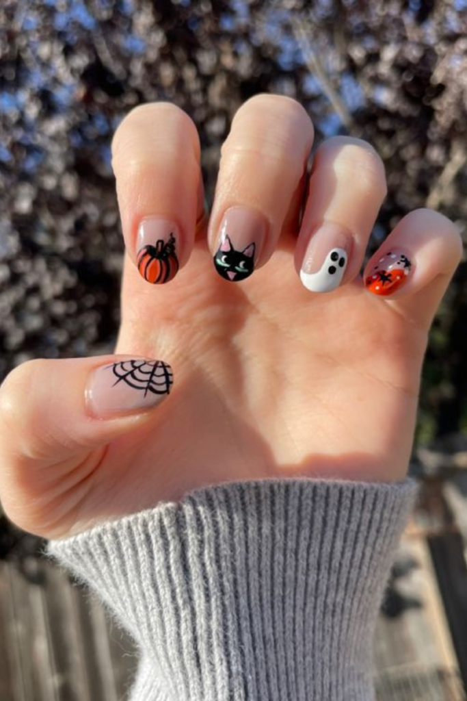 cat Halloween nails