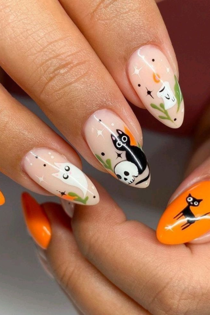cat Halloween nails