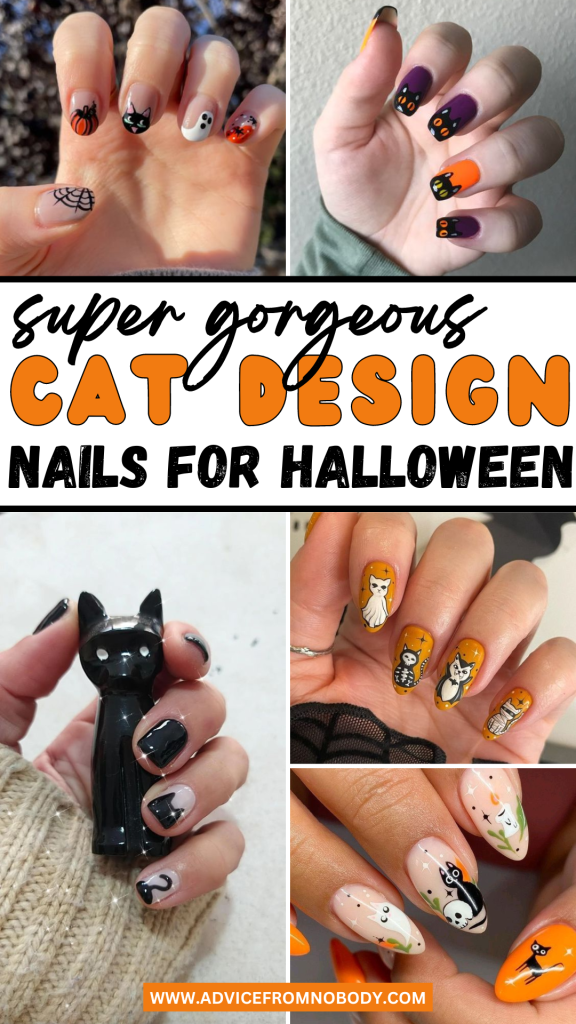 super gorgeous cat design nails for Halloween