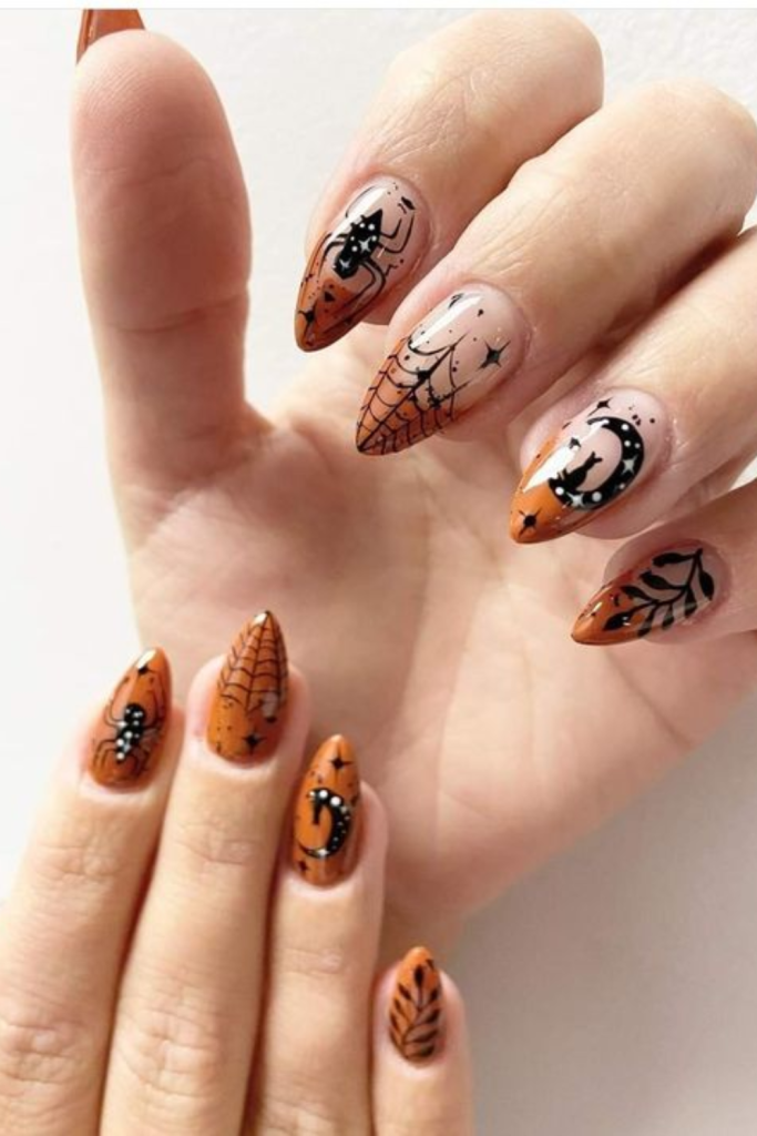 Halloween nails using spider webs
