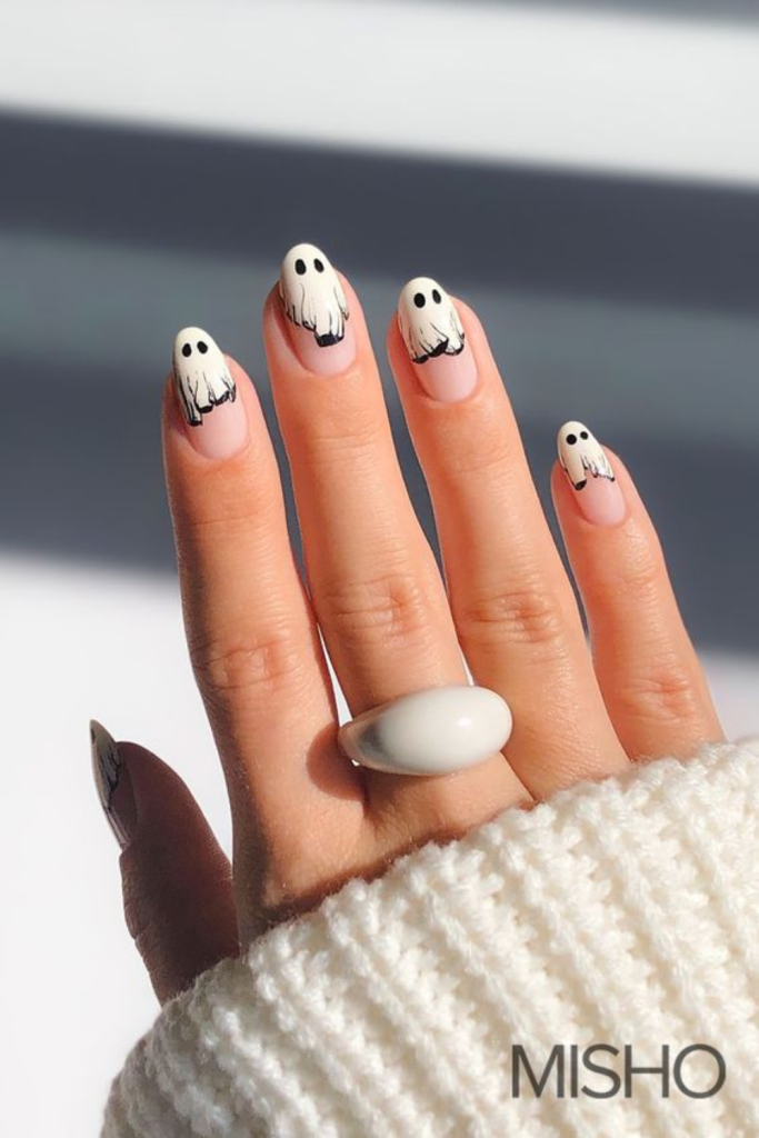 black and white Halloween nails