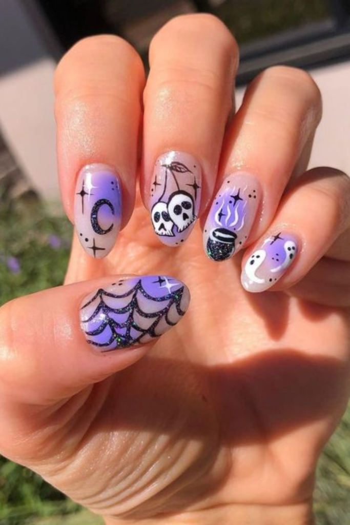 spider web Halloween nails