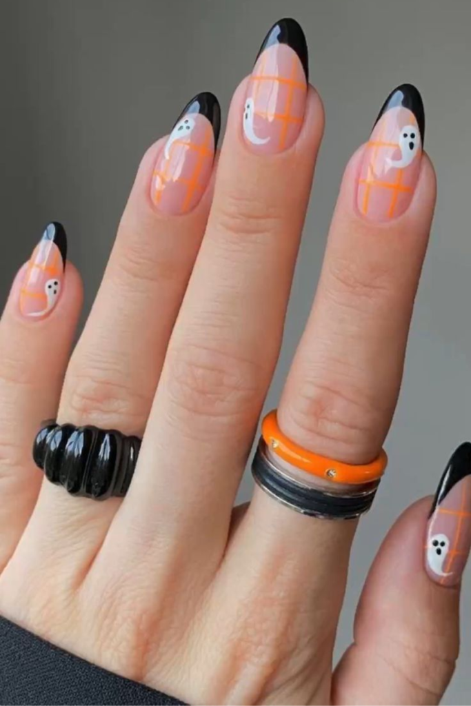 black and white Halloween nails