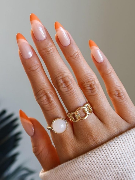 double French tip burnt orange nails