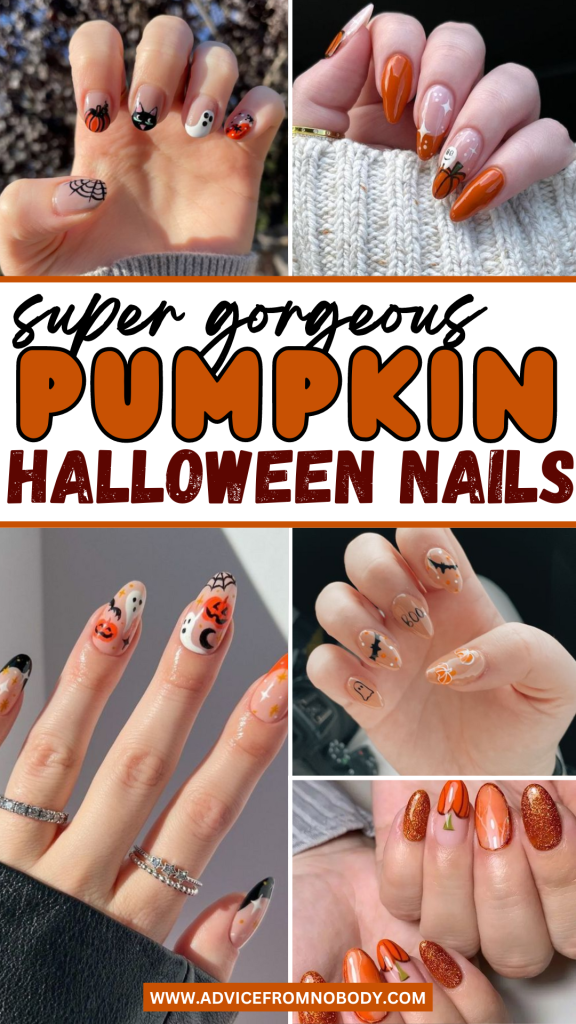 super gorgeous pumpkin Halloween nails