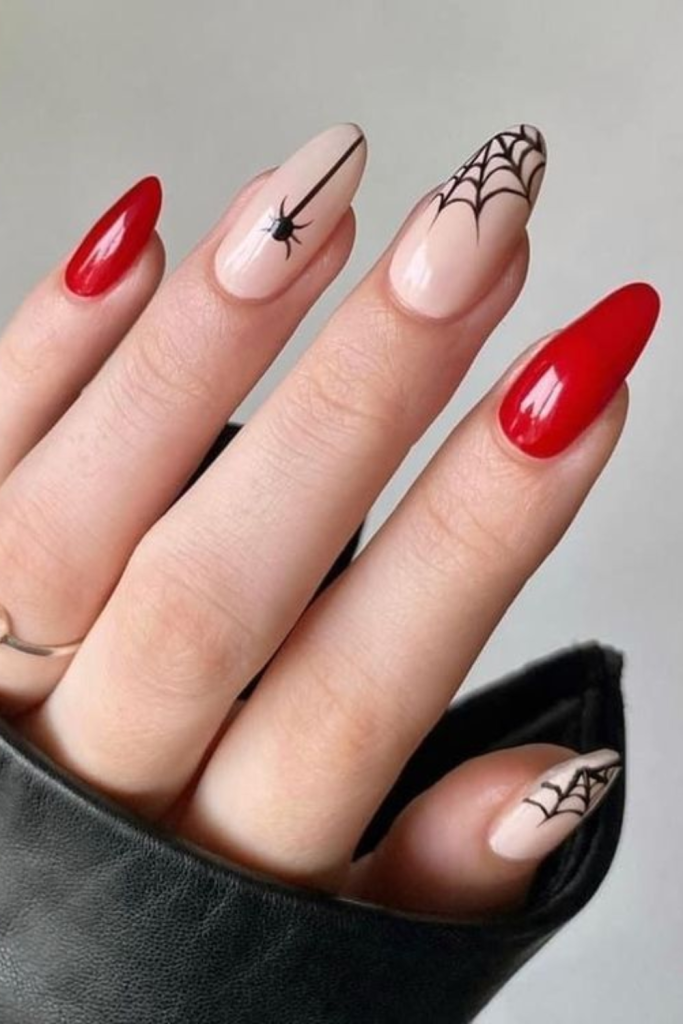 Halloween nails using spider webs