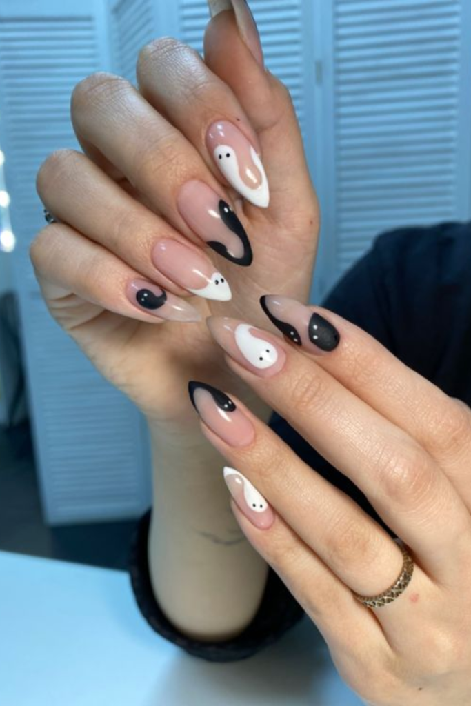 black and white Halloween nails