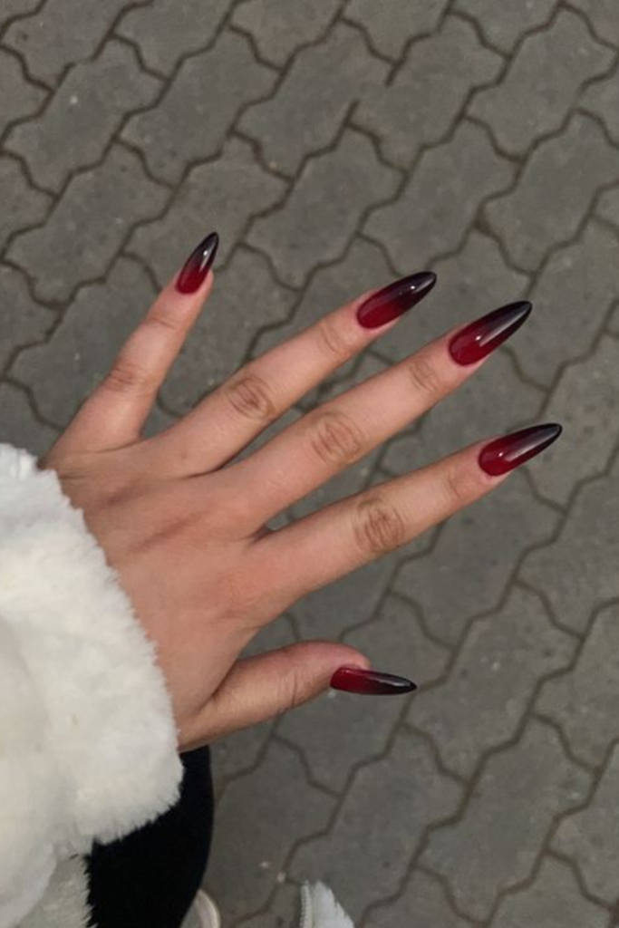 Deep Red Ombre fall nails