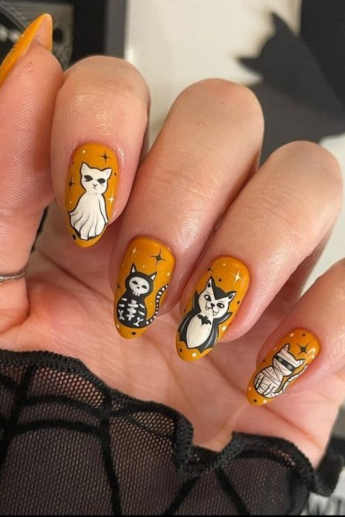 cat Halloween nails