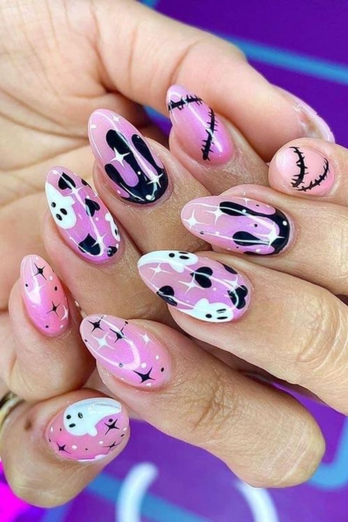 pink Halloween nails