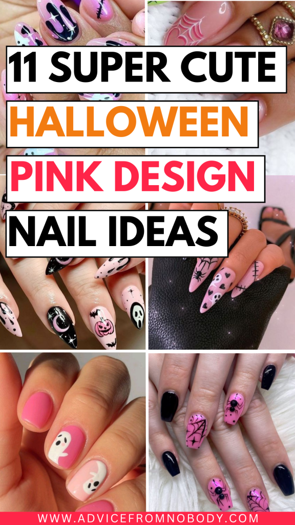 11 super cute Halloween pink design nail ideas