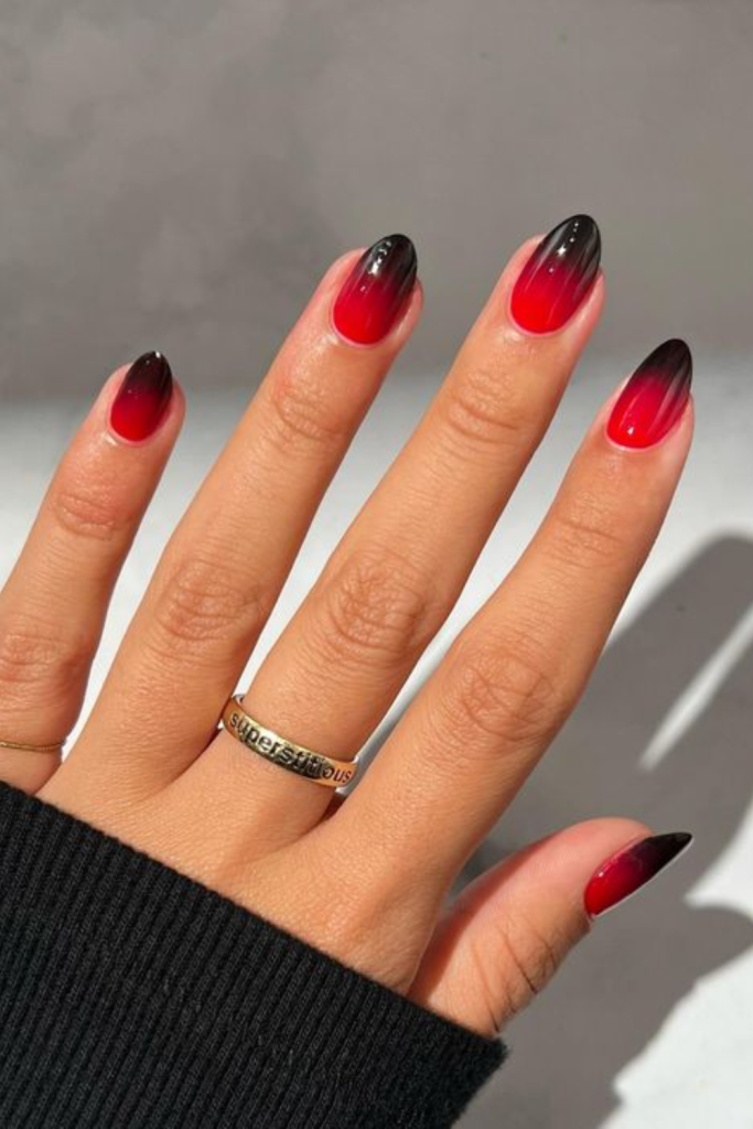 Deep Red Ombre fall nails