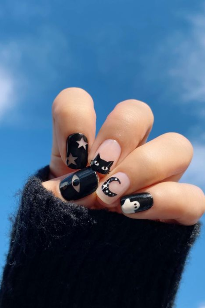cat Halloween nails