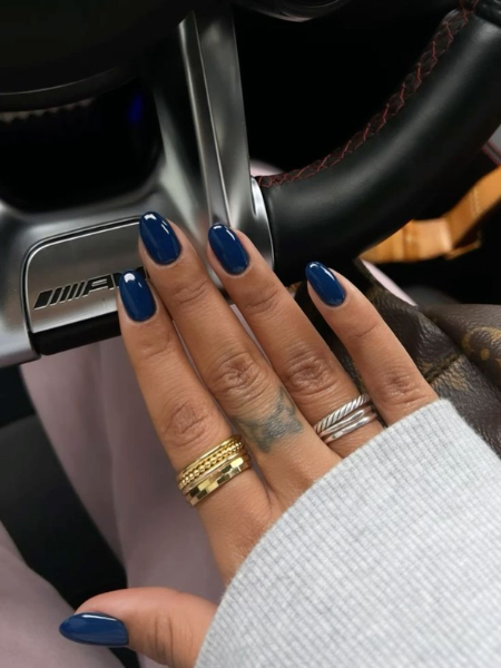 Navy Blue fall nail color for dark skin