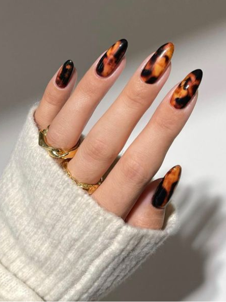 burnt orange marble nails