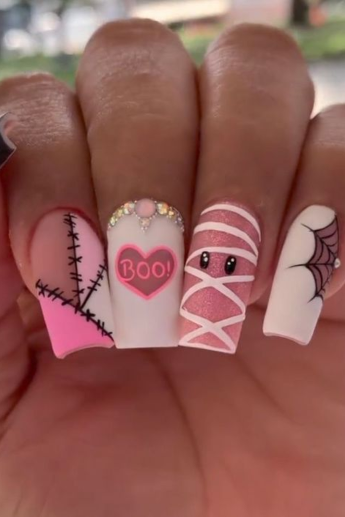 pink Halloween nails