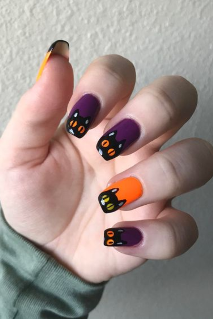 cat Halloween nails