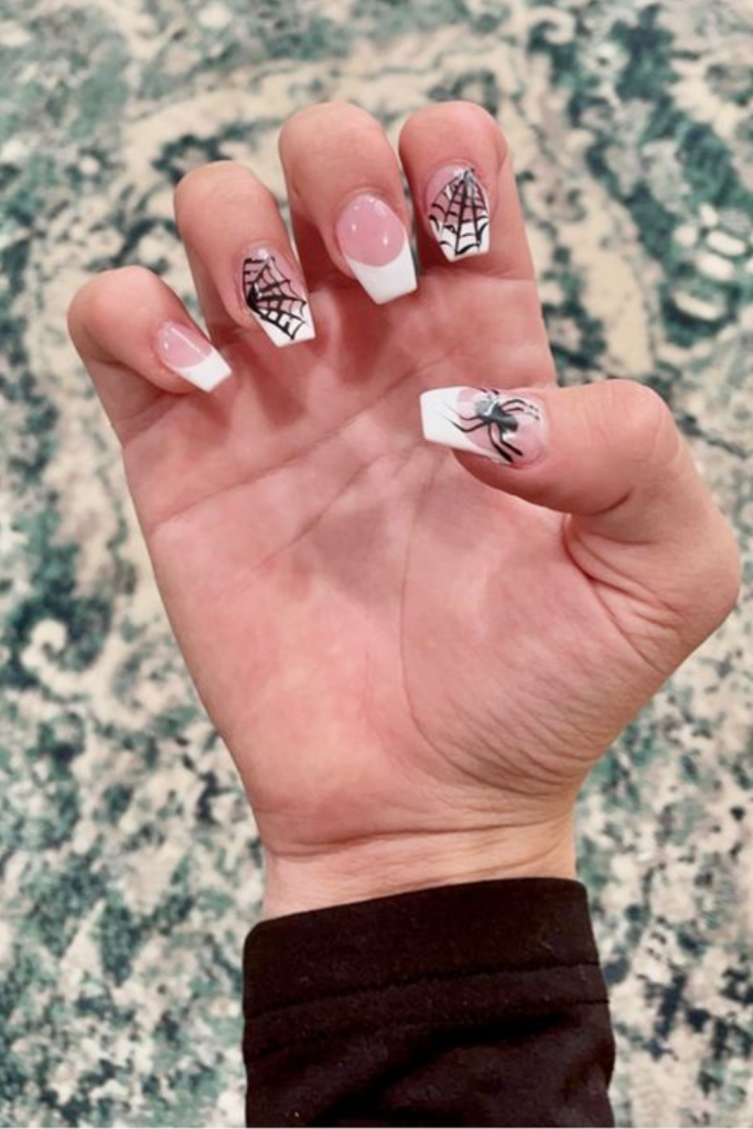 black and white Halloween nails