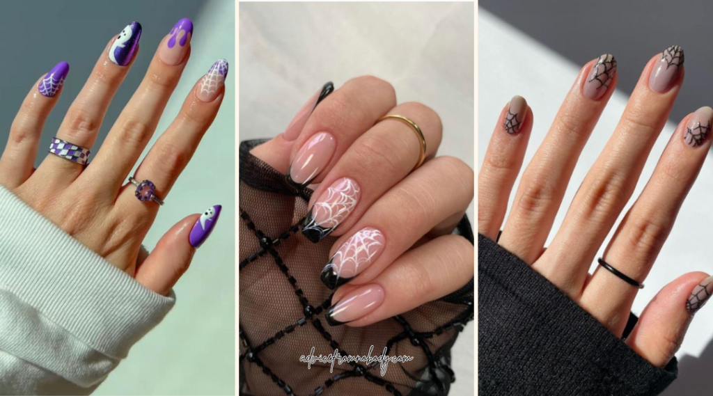 spider web Halloween nails